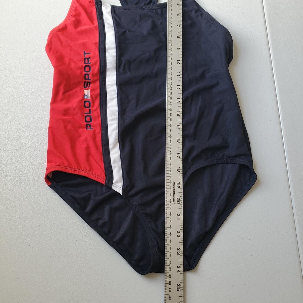 Y2K Polo Sport Ralph Lauren Swimsuit Womens 8 Blue One Piece Racerback Lined - Picture 3 of 7